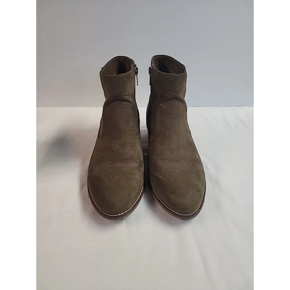 Dolce Vita Silma Western-inspired Brown Suede Ankle Bootie/Side Zip US 9.5 Women